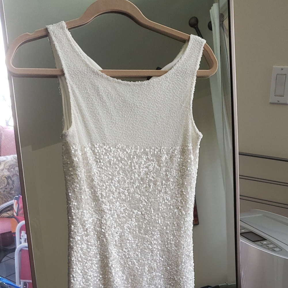 Adrianna Papell White Sequin Evening Dress